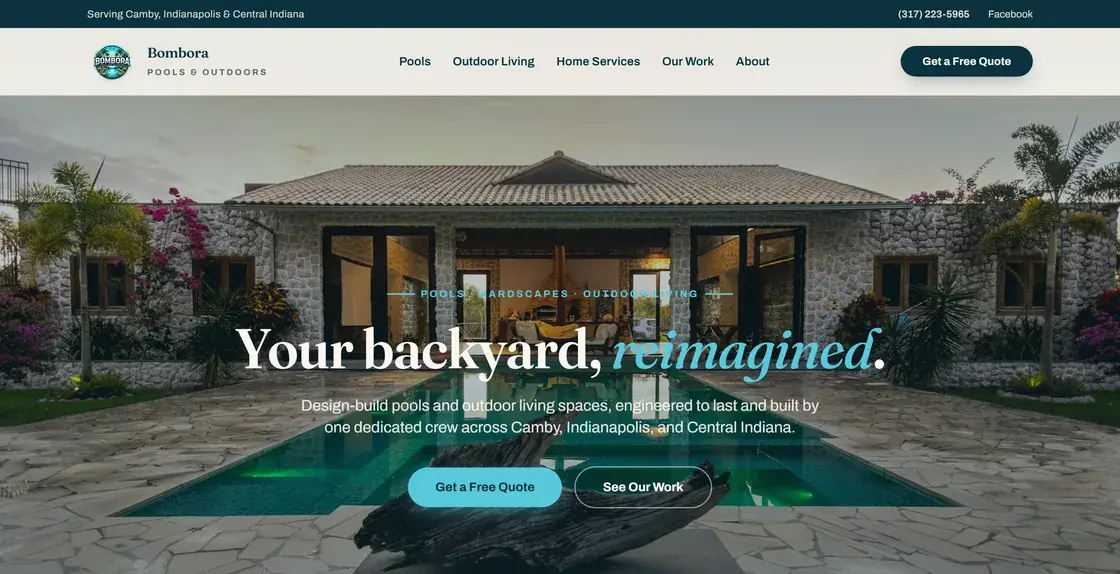 Screenshot of the Bombora Pools website
