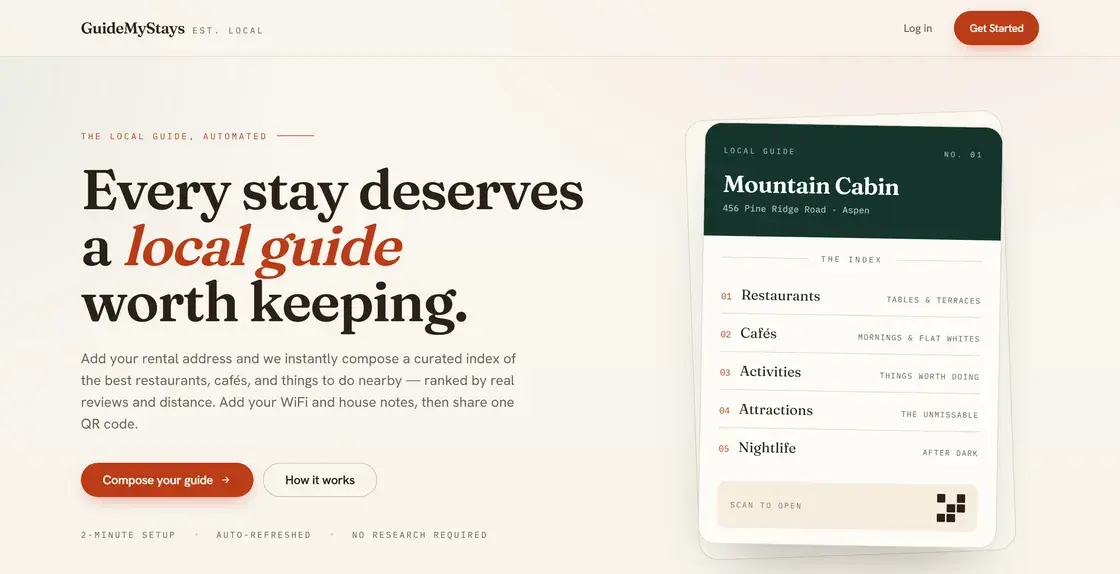 Screenshot of the GuideMyStays website