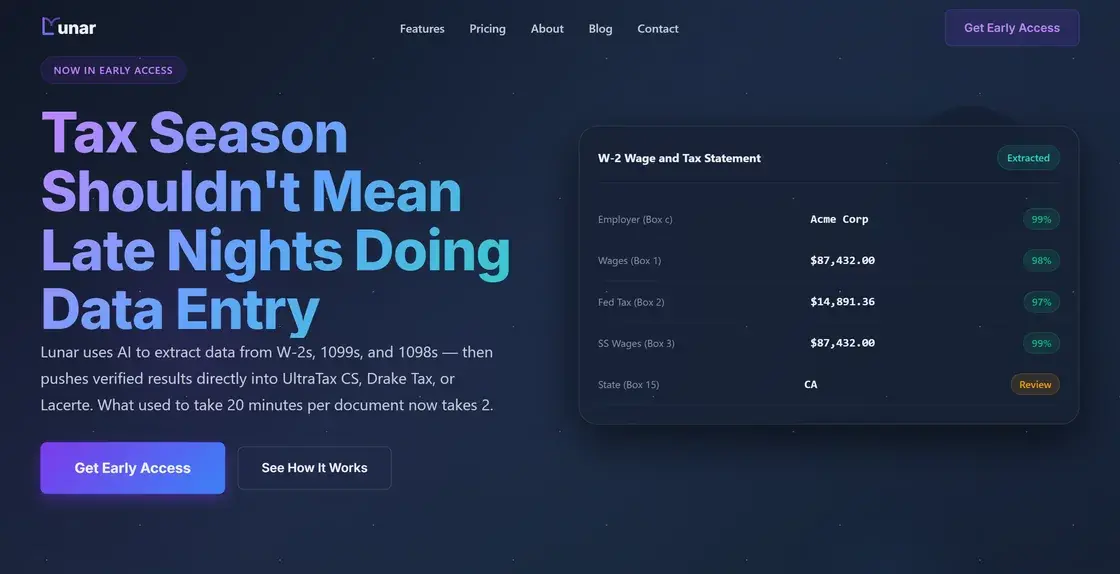 Screenshot of the Lunar website