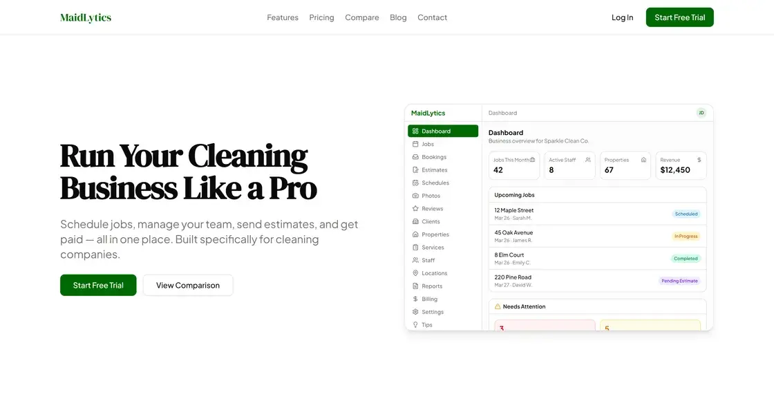 Screenshot of the Maidlytics website
