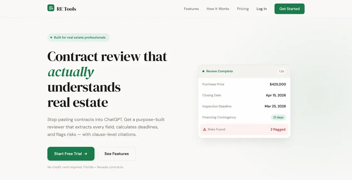 Screenshot of the RE Tools website